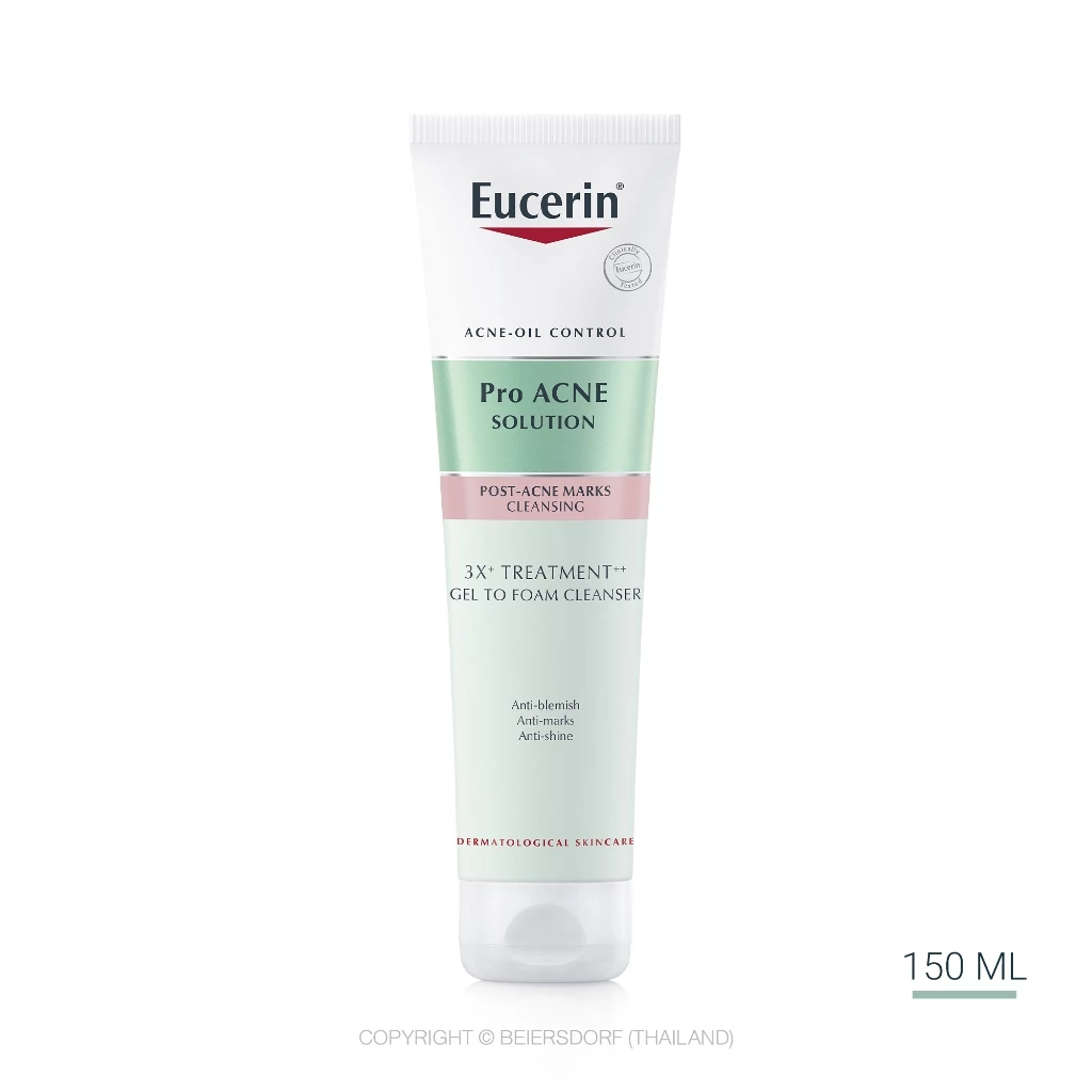 Eucerin Pro ACNE SOLUTION 3X TREATMENT GEL TO FOAM CLEANSER 150 ML ยูเซอริน เจลโฟมสูตรอ่อนโยน สำหรับผิวเป็นสิวง่าย