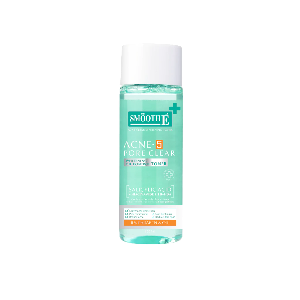 Smooth E Acne-5 Pore Clear Whitening Toner 60 ml. / 150 ml. โทนเนอร์ลดสิว ผิวกระจ่างใส กระชับรูชุมขน เหมาะกับผิวเป็นสิว